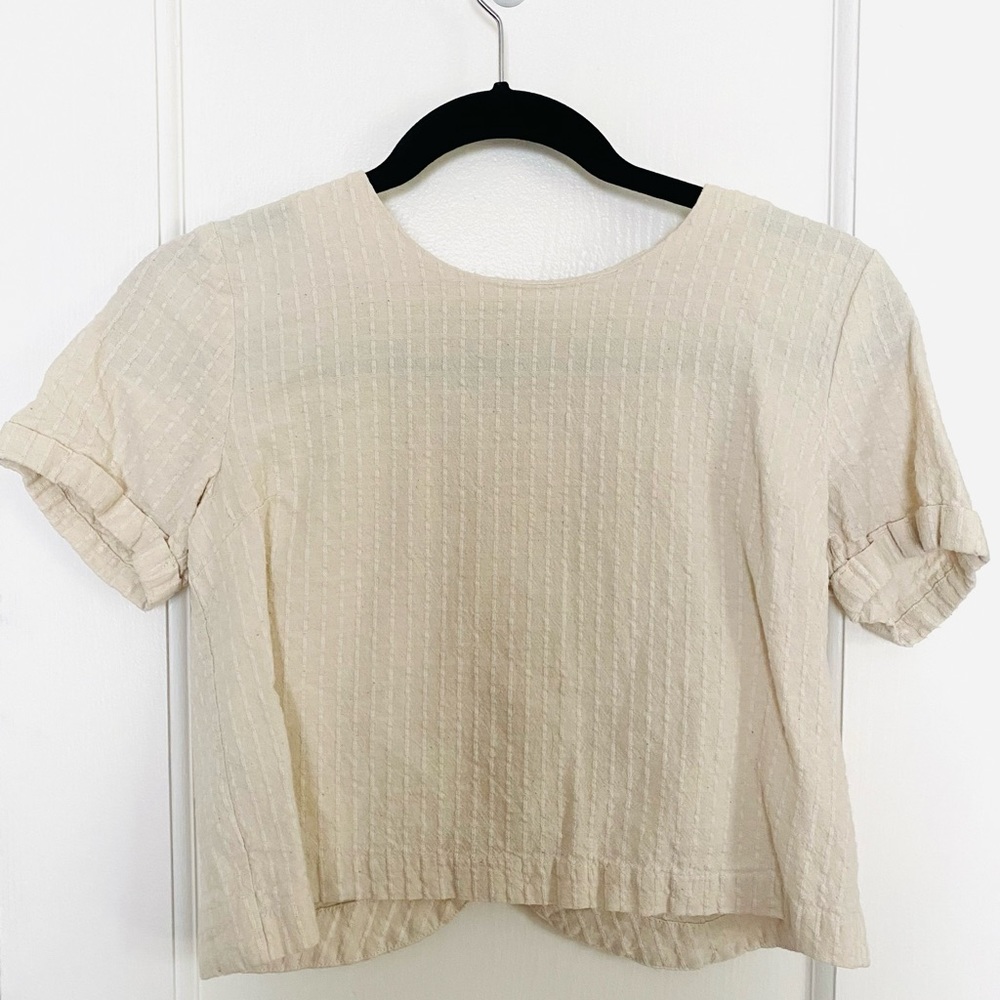 mo:vint Cream Crop with Wood Buttons and Scooped Back